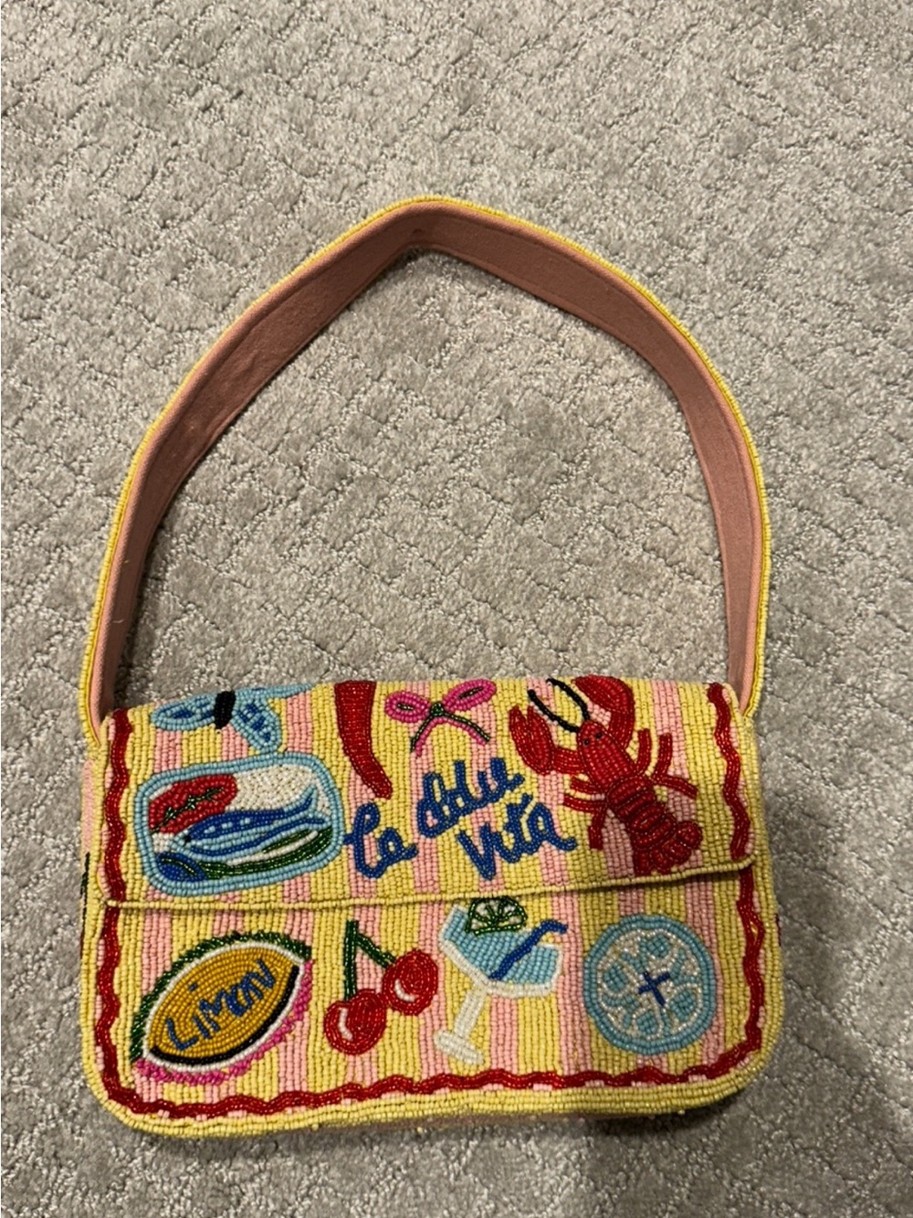 Beaded Yellow 'La Dolce Vita' Shoulder Bag
